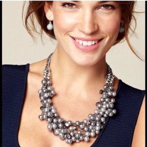 Stella & Dot Faux Pearl & Hematite Statement Necklace
